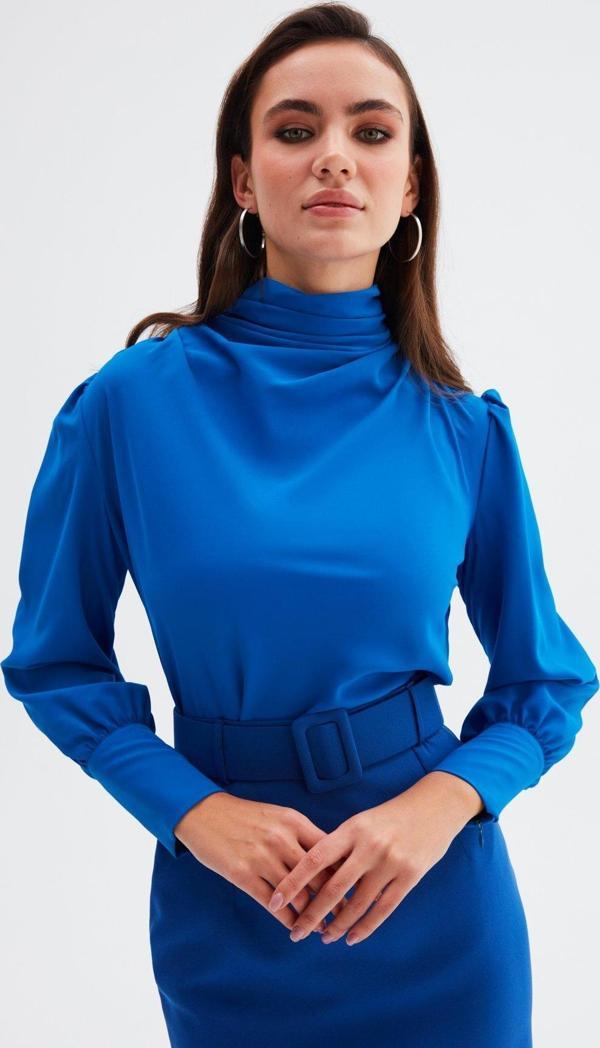 Drape Detaylı  Bluz - Sax Mavi - Image 1