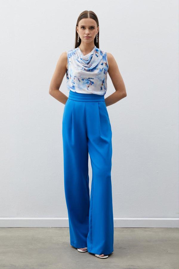 Bel Detaylı Cepli Pantolon - İndigo - Image 1