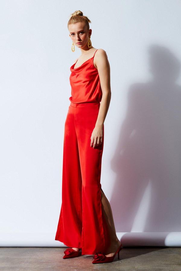 Yırtmaç Detaylı Saten Pantolon - Oranj - Image 1