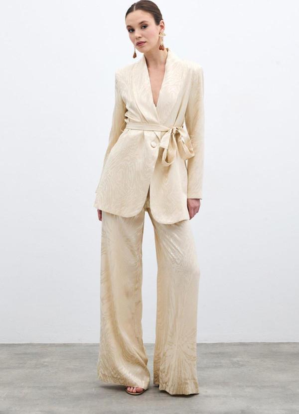 Yüksek Bel Desenli Pantolon - Taş - Image 1