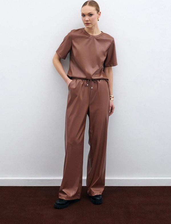 Salaş Deri Pantolon - Kahve - Image 1