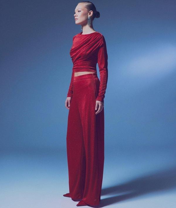 Simli Salaş Pantolon - Kırmızı - Image 1