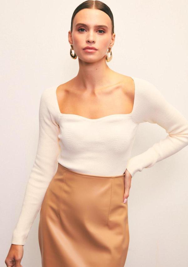 Kalp Yaka Triko Bluz - Ekru - Image 1