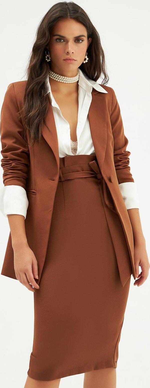 Mono Yaka Klasik Ceket - Kahve - Image 1