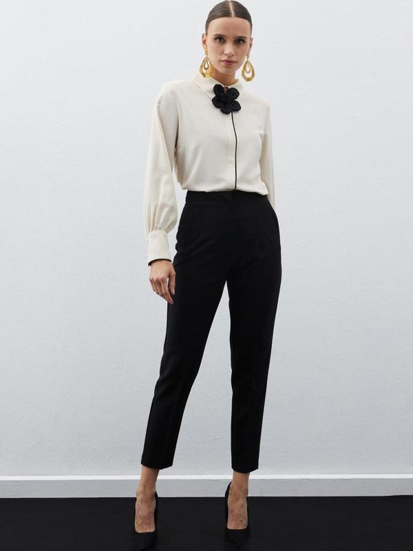 Yüksek Bel Pensli Pantolon - Siyah - Image 1