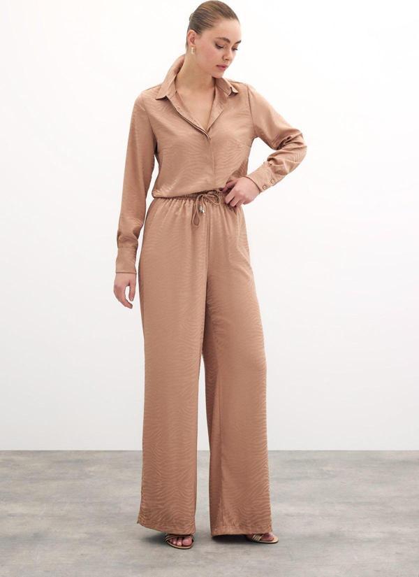 Zebra Desenli Salaş Pantolon - Camel - Image 1