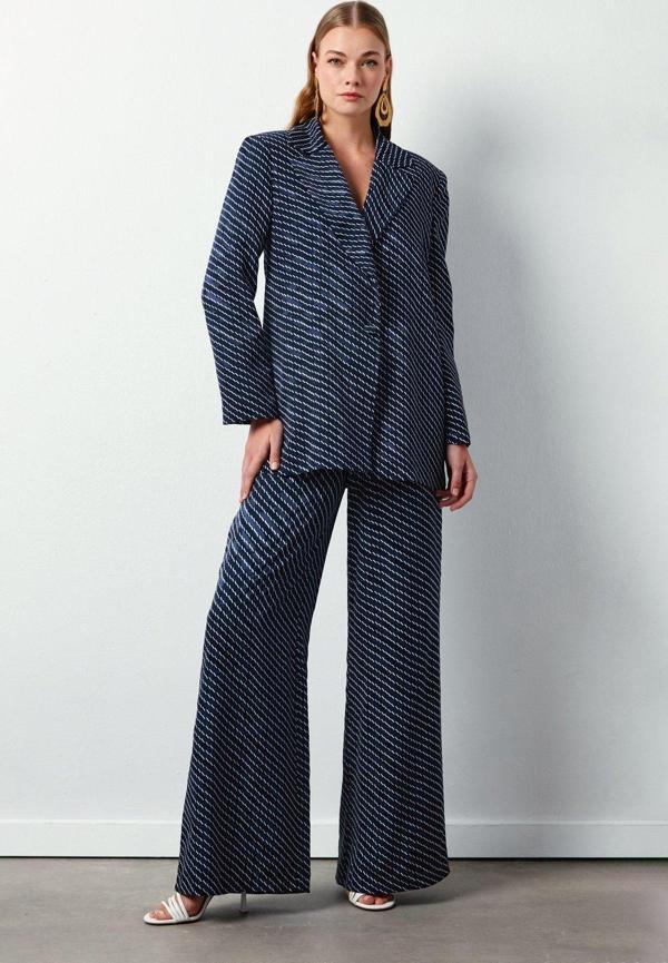 Çizgi Desenli Pantolon - Lacivert - Image 1