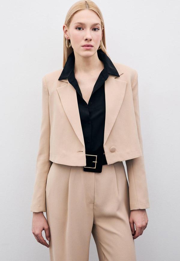 Kısa Krep Ceket - Bej - Image 1