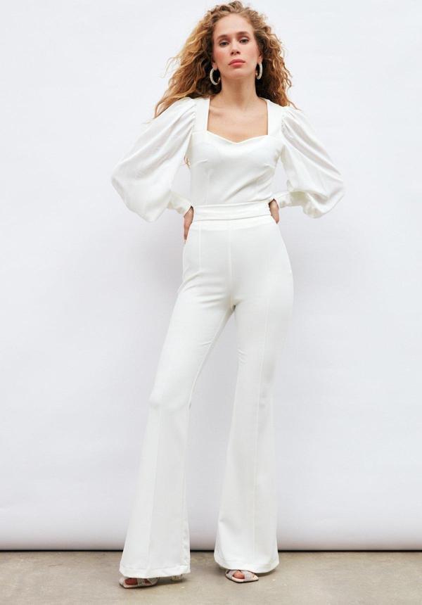 İspanyol Paça Pantolon - Ekru - Image 1