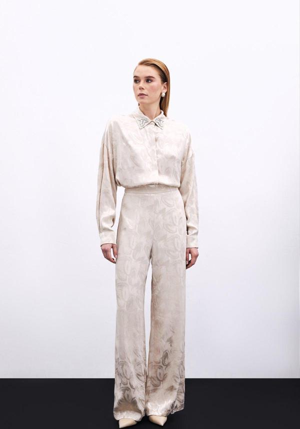 Jakarlı Salaş Pantolon - Bej - Image 1