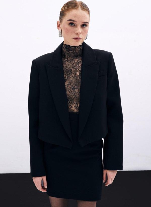 Şal Yaka Kısa Ceket - Siyah - Image 1