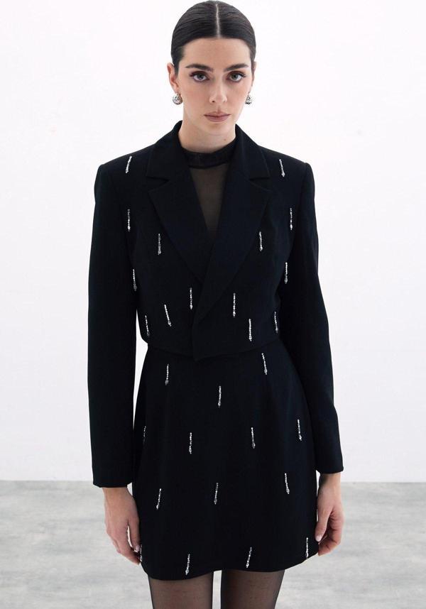 Taşlı Kısa Ceket - Siyah - Image 1