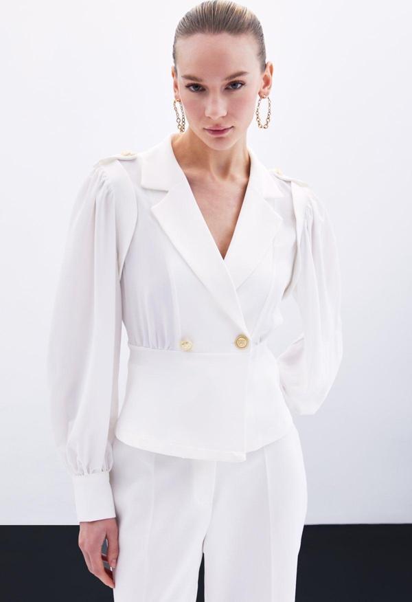 Kruvaze Kısa Ceket - Ekru - Image 1