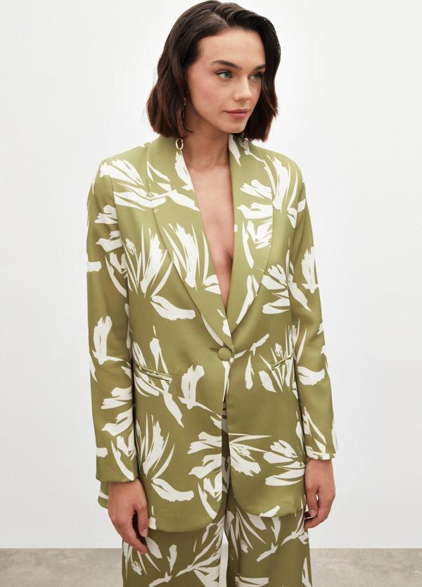 Desenli Salaş Saten Ceket - Yeşil - Image 1