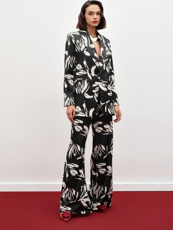 Desenli Salaş Saten Ceket - Siyah - Image 1