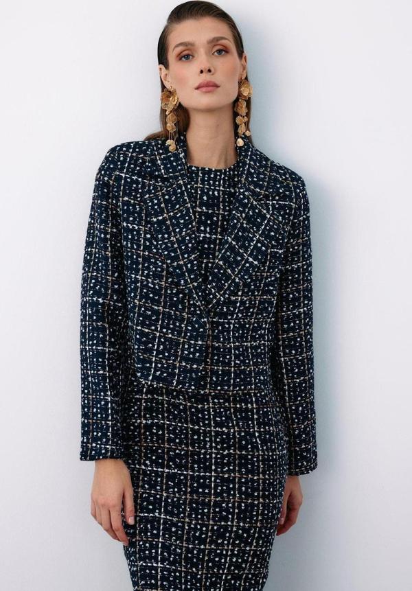 Düğmeli Tüvit Kısa Ceket - Lacivert - Image 1