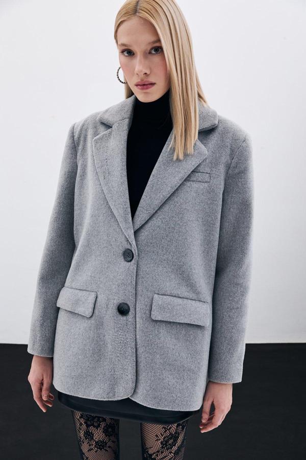 Düğmeli Kaşe Ceket - Antrasit - Image 1