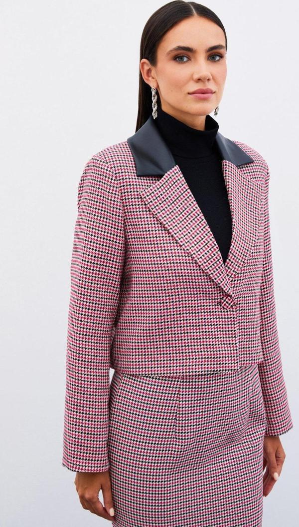 Kazayağı Crop Ceket - Fuşya - Image 1