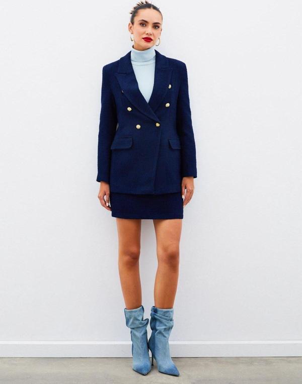 Düğme Detaylı Tüvit Ceket - Lacivert - Image 1