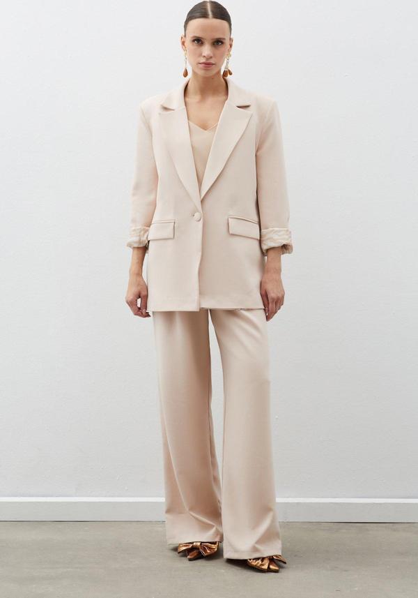 Zebra Astarlı Uzun Ceket - Bej - Image 1