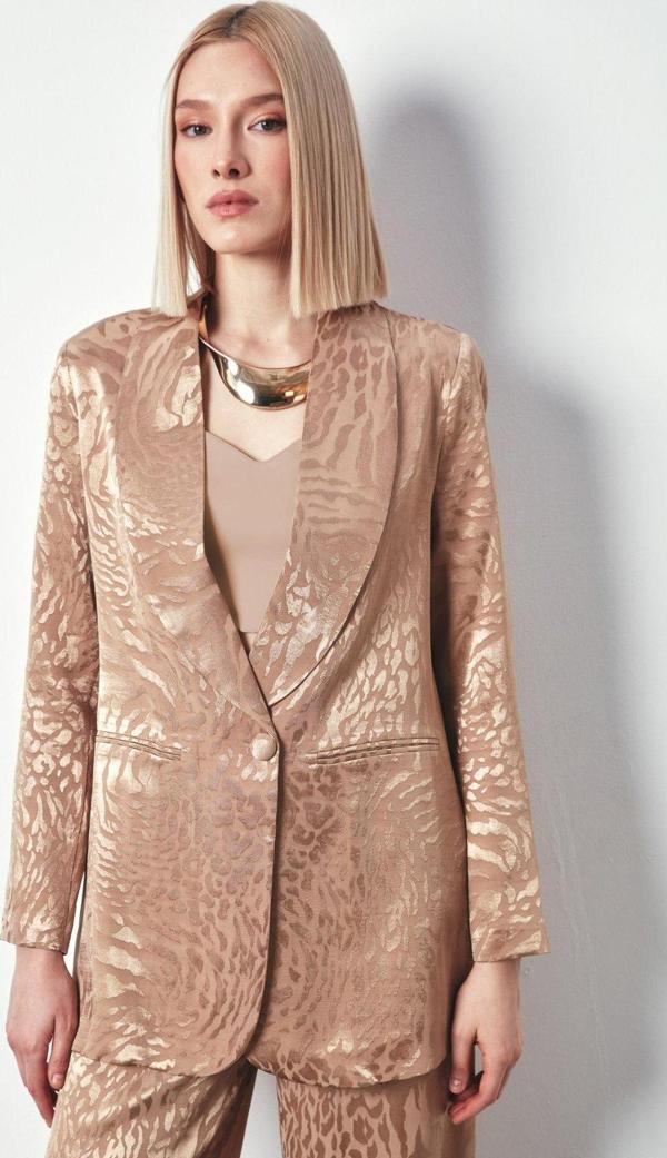 Şal Yaka Desenli Ceket - Vizon - Image 1