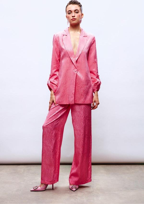 Saten Desenli Pantolon - Pembe - Image 1