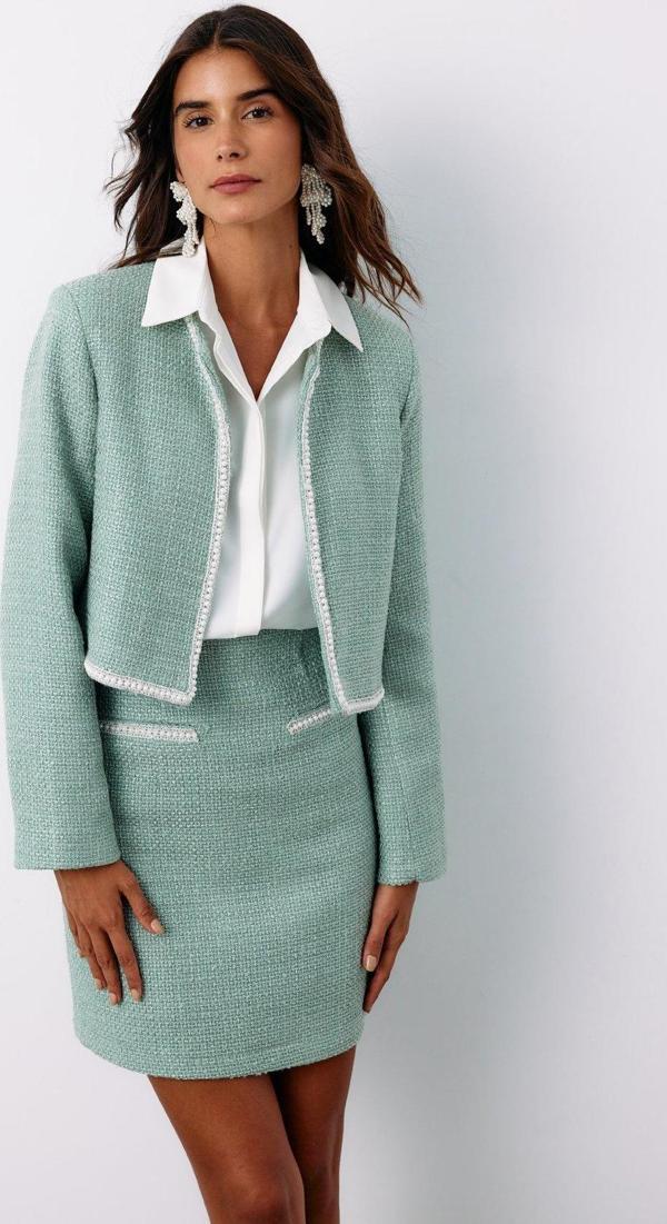Aksesuar Detaylı Tüvit Ceket - Mint - Image 1
