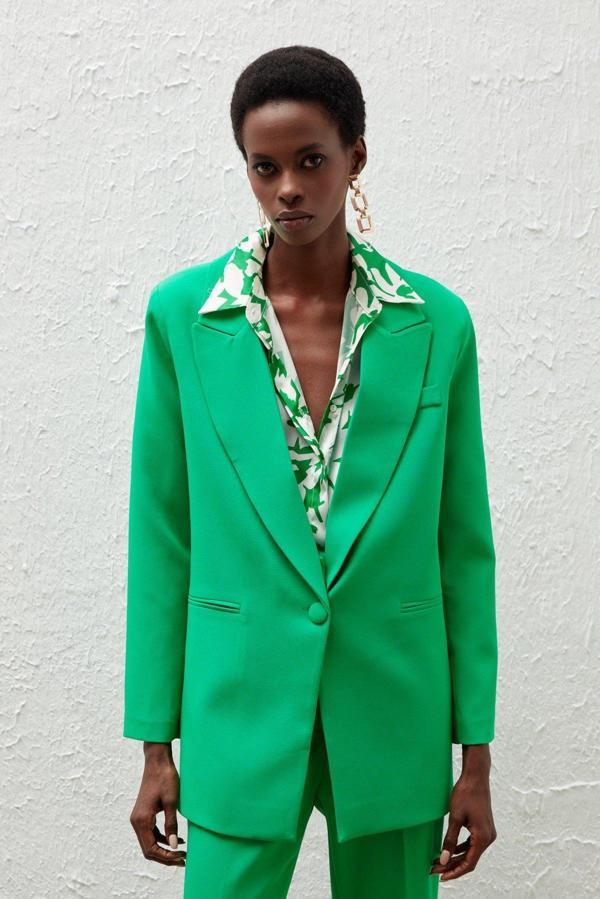 Tek Düğmeli Salaş Ceket - Yeşil - Image 1