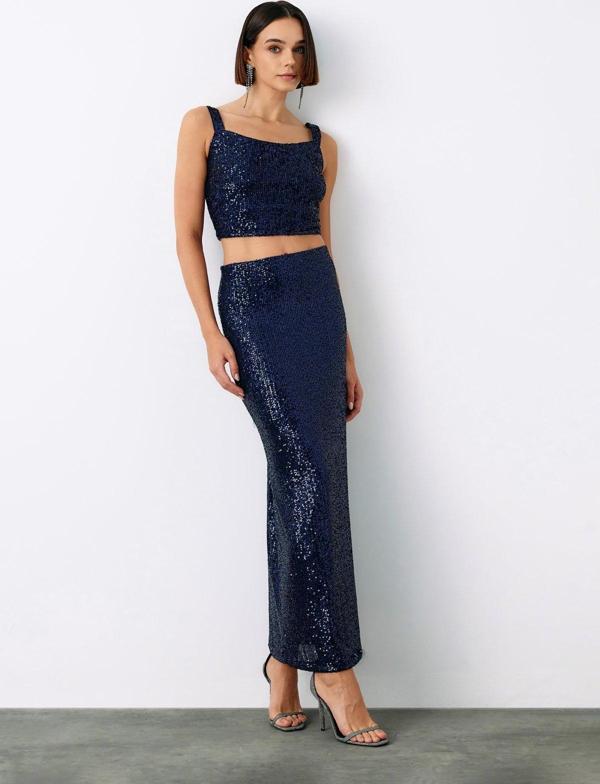 Karolin Midi Etek - Lacivert - Image 1