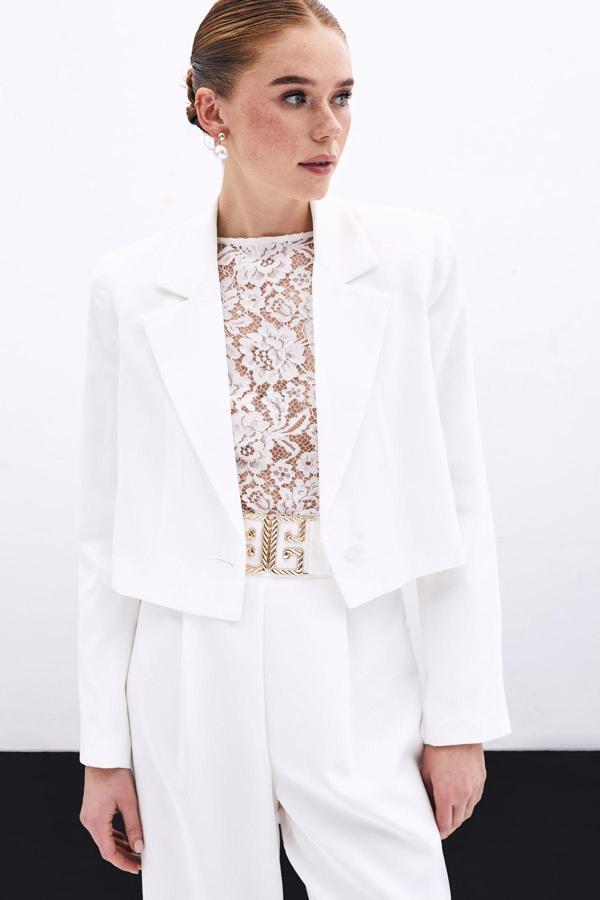 Kısa Krep Ceket - Ekru - Image 1