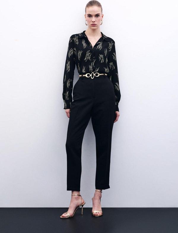 Cepli Düz Pantolon - Siyah - Image 1