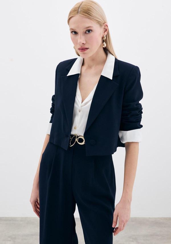 Kısa Krep Ceket - Lacivert - Image 1