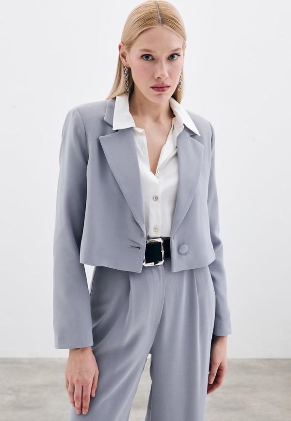 Kısa Krep Ceket - Gri - Image 1