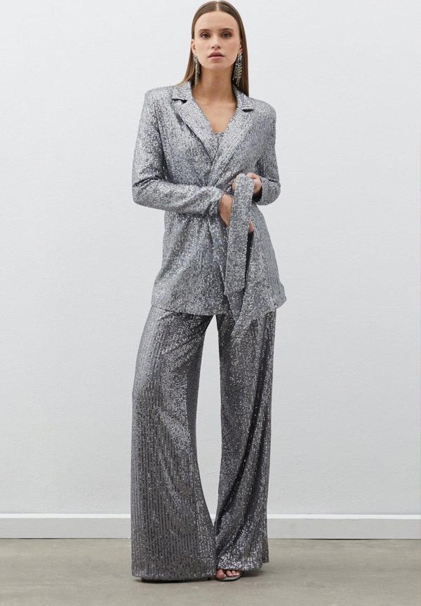 Kuşaklı Payet Ceket - Gümüş - Image 1