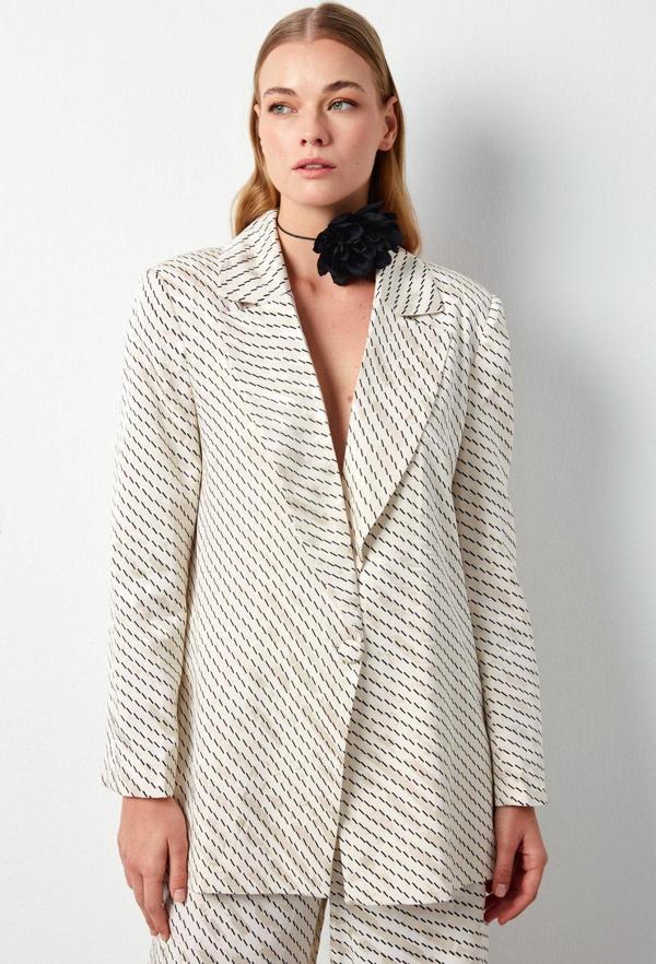 Çizgi Desenli Ceket - Bej - Image 1