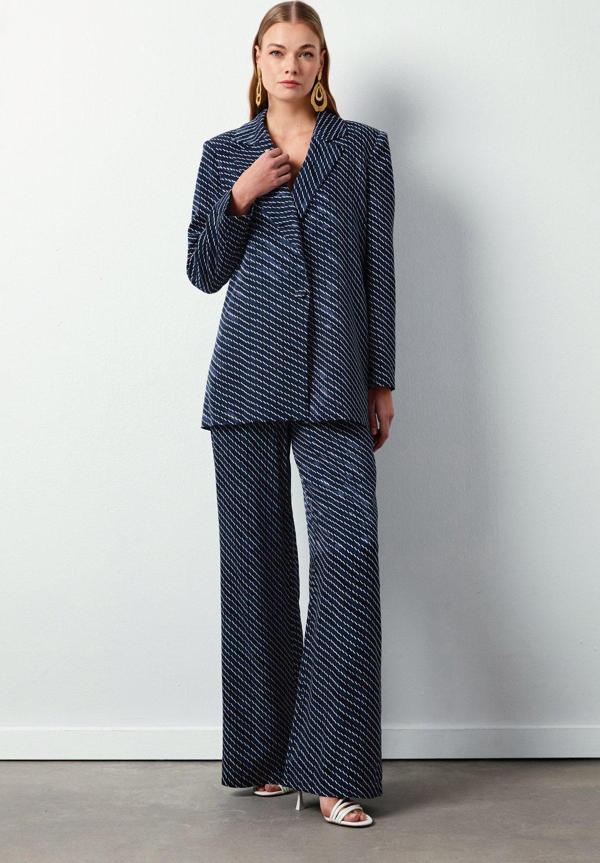 Çizgi Desenli Ceket - Lacivert - Image 1