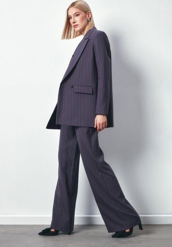 Çizgili Salaş Ceket - Gri - Image 1