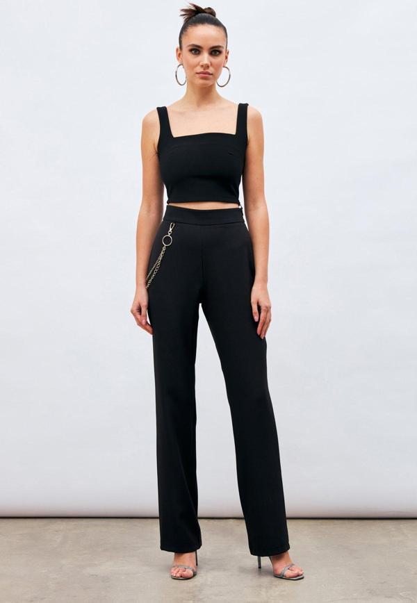 Zincir Detaylı Pantolon - Siyah - Image 1