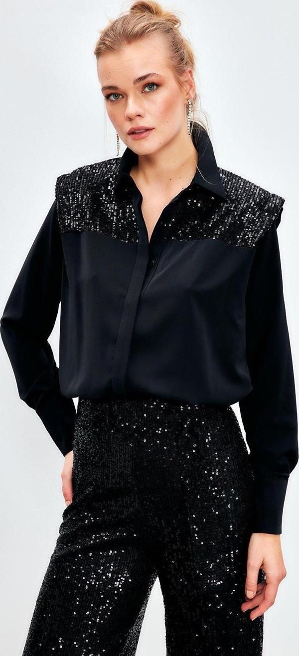 Vatkalı Salaş Gömlek - Siyah - Image 1