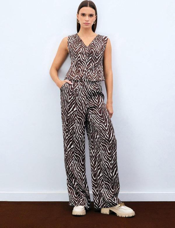 Zebra Desen Pantolon - Kahve - Image 1