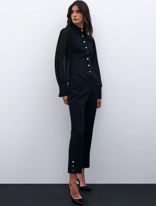 Paça Çıtçıt Detaylı Pantolon - Siyah - Image 1