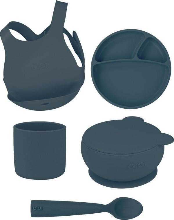 Oioi Deep Blue Beşli Set (Önlük+Tabak+Kase+Bardak+Kaşık) - Image 1