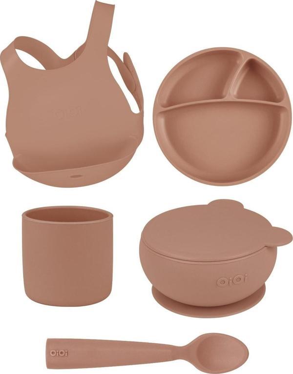 Oioi Woody Brown Beşli Set (Önlük+Tabak+Kase+Bardak+Kaşık) - Image 1