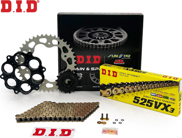 DID Zincir Dişli Seti Ducatı Dıavel S (1260 Cc)  (2018-2020) / Zincir : Dıd-525Vx3 (Gold)-112 / Dişli: Sunstar (15T) - Jt (43T) - Image 1