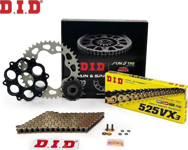 DID Zincir Dişli Seti Ducatı Dıavel (1260 Cc)  (2018-2020) / Zincir : Dıd-525Vx3 (Gold)-112 / Dişli: Jt (15T-43T) - Image 1