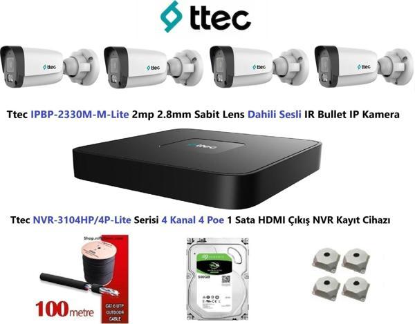 Ttec 2mp Mikrofonlu 4 Kameralı 500GB Disk Tak Çalıştır Hazır IP Kamera Seti - Image 1