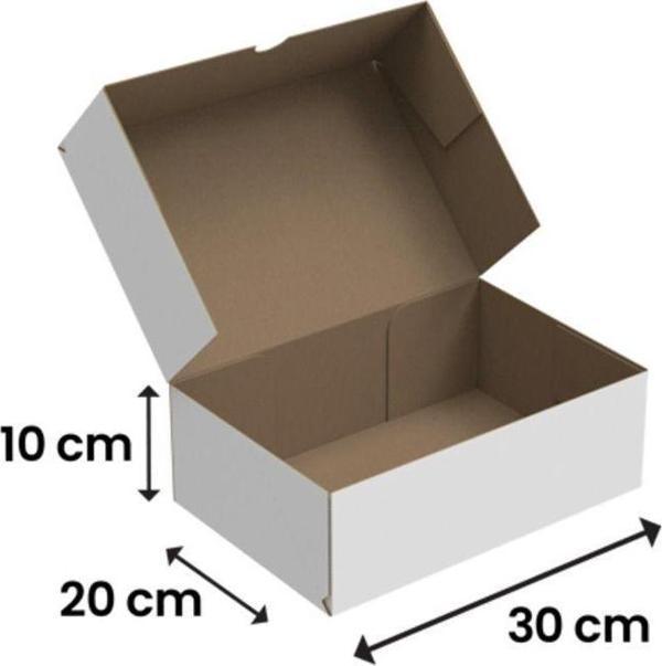 Packanya 30X20X10 - Beyaz Kesimli Karton Kutu - Internet Ve Kargo Kutusu - 100 Adet - Image 1