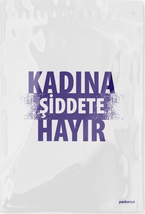 Packanya Kadına Şiddete Hayır Baskılı - Beyaz Cepsiz Kargo Poşeti 30X37,5X5 - 50 Adet - Image 1