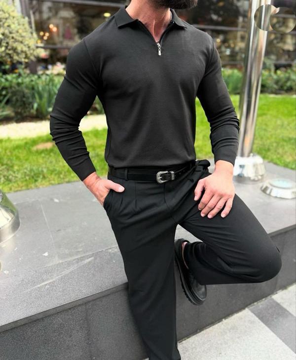 Polo Yaka Uzun Kol Erkek Örme Triko-7167 - Image 1