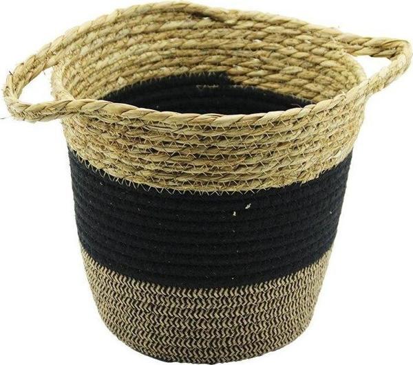 2IN1=İP ÖRGÜLÜ - HASIRÇİFT KULPLU SEPET - ORGANİZER Ç-TABAN:17CM--AĞIZ:24CM - Y: 22CM-Findit - Image 1